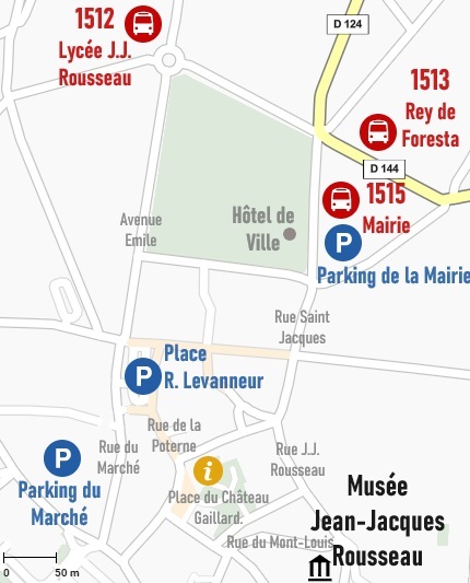 Plan d'accès au Musée avec parkings et arrêts de bus