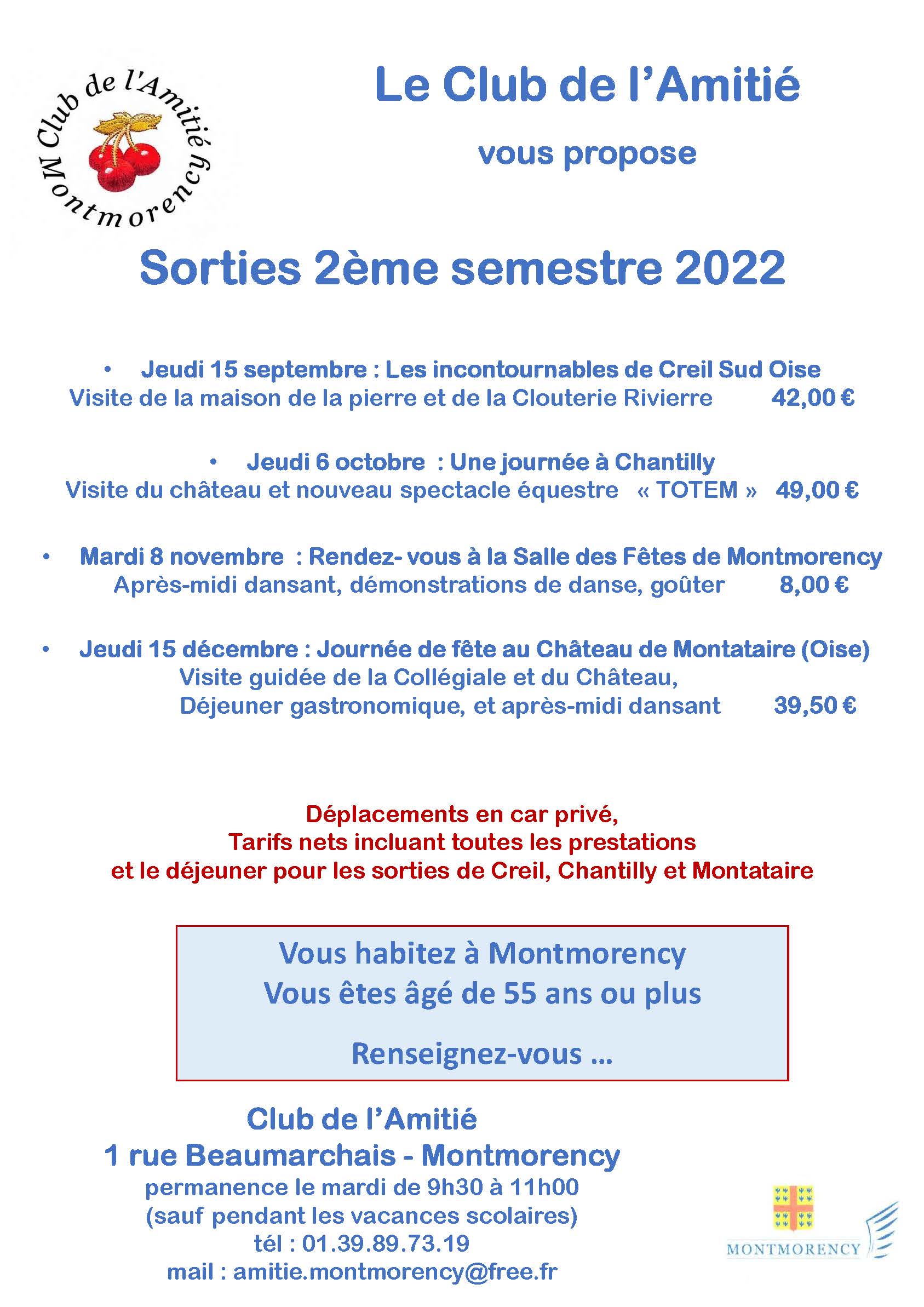 programme 2e semestre 2022 club de l'amitié