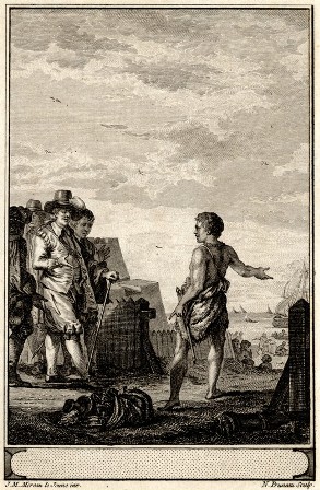 Il retourne chez ses égaux. illustration du Discours sur l'origine et les fondements de l'inégalité de Rousseau, d'après J.M. Moreau. Musée Jean-Jacques Rousseau- Montmorency	