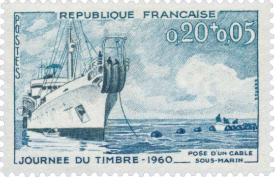 Timbre ancien représentant un bateau